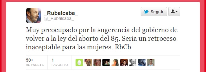 Tweet de Alfredo Pérez Rubalcaba con su crítica a la reforma de la Justicia de Gallardón