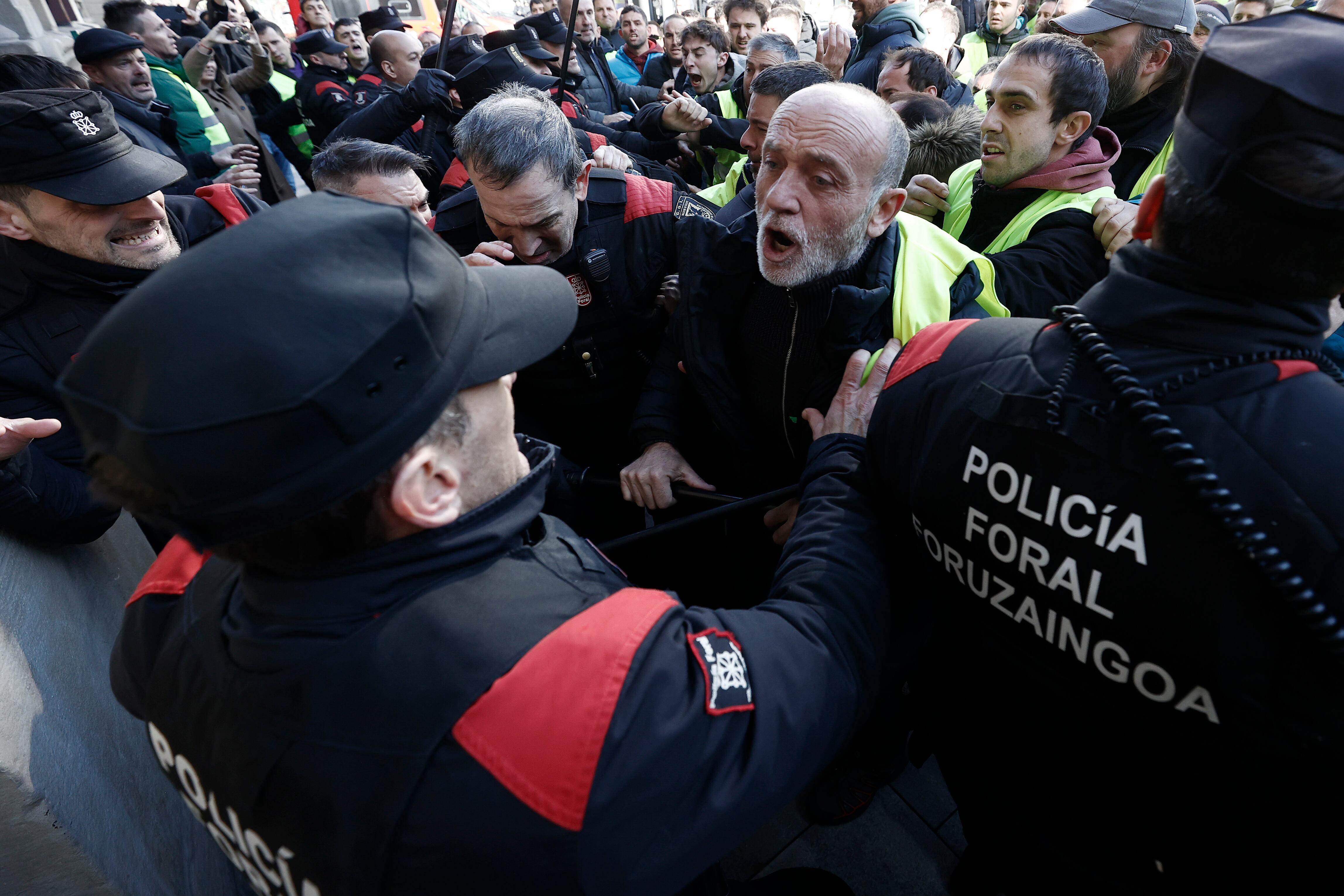 Un grupo de agricultores ha tratado de acceder al interior del Parlamento de Navarra.