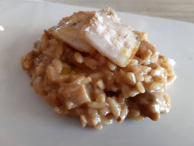 Risotto con setas, payoyo y torreznos