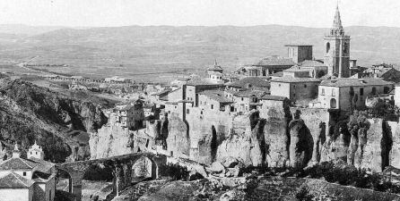 Paisaje de Cuenca con la torre de la catedral a la derecha en la segunda mitad del siglo XIX.