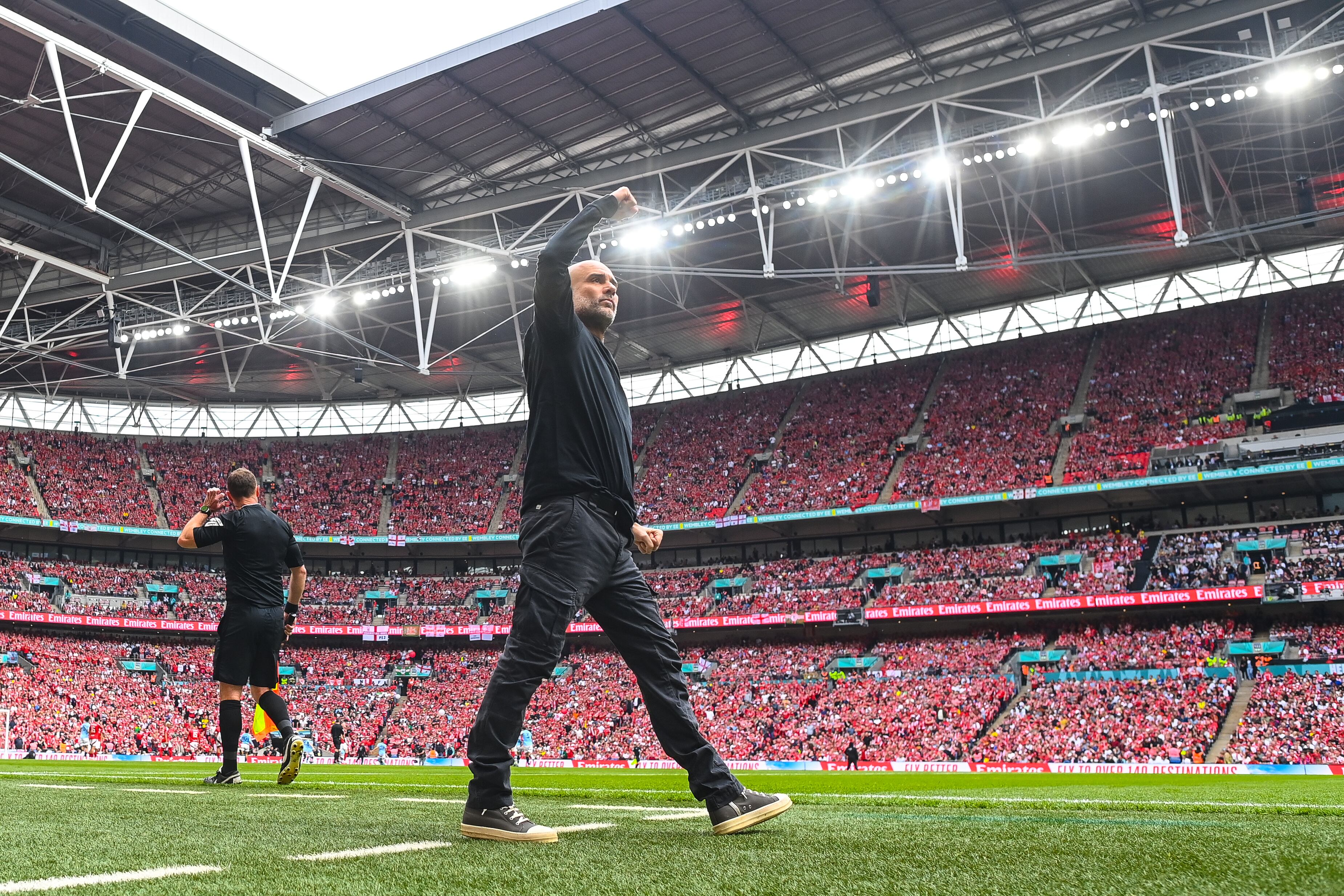 Pep Guardiola, durante un partido con el City (Michael Regan - The FA/The FA via Getty Images).