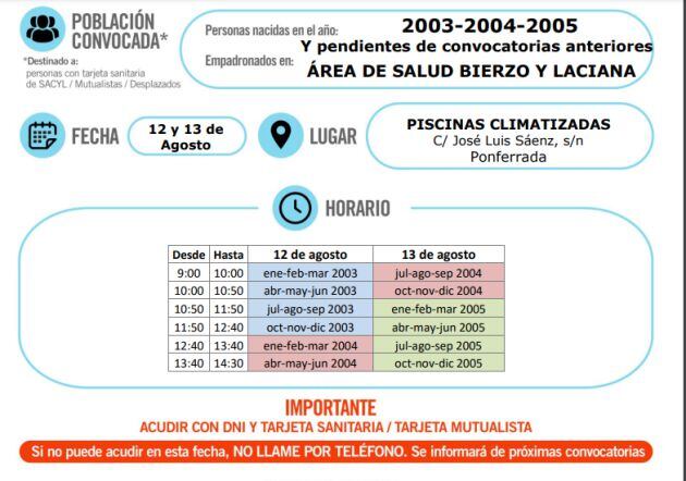 Convocatoria de vacunación