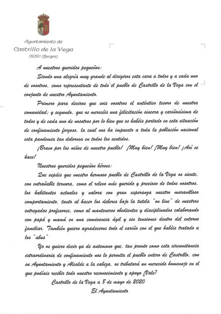 Esta es la carta que el acalde ha redactado a los pequeños del pueblo.