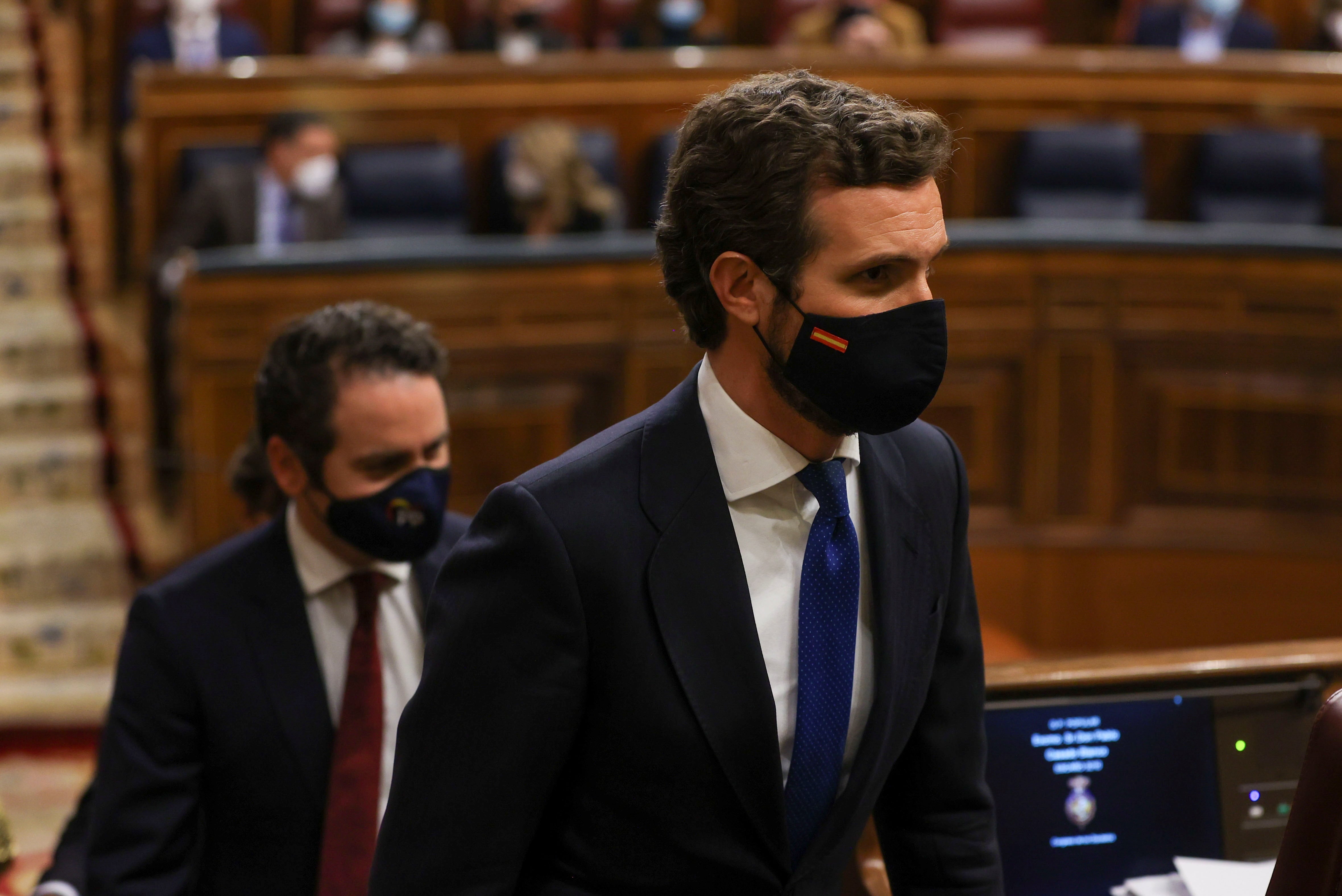 El líder del PP, Pablo Casado, durante el pleno del Congreso de los Diputados