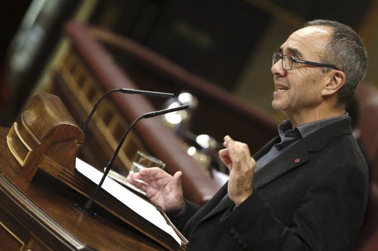 El diputado de Izquierda Plural Joan Coscubiela, durante su intervención una intervención en la sesión de control al Gobierno en el Congreso.