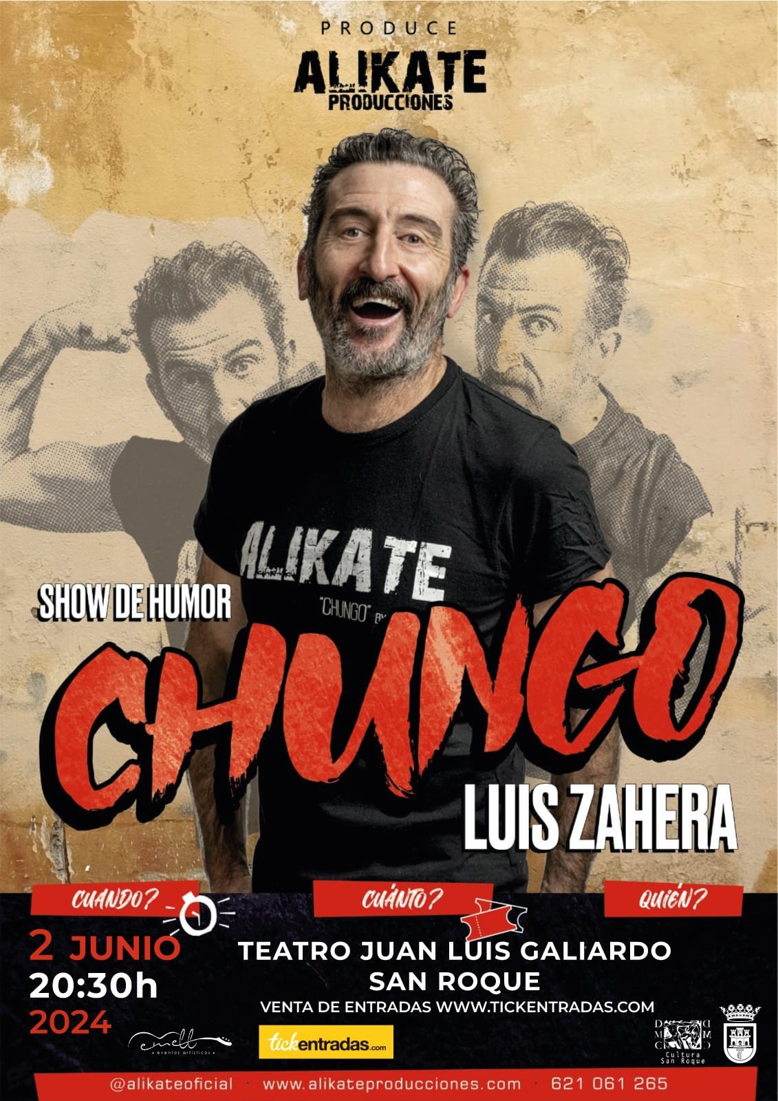 Cartel anunciador del espectáculo &quot;Chungo&quot; que presenta en San Roque el actor Luis Zahera