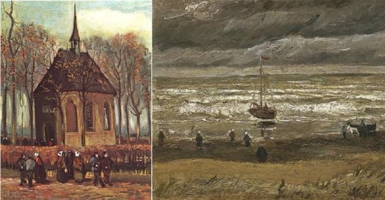 &#039;Congregación saliendo de la Iglesis Reformada en Nuenen&#039; y &#039;Vista del mar en Scheveningen&#039;