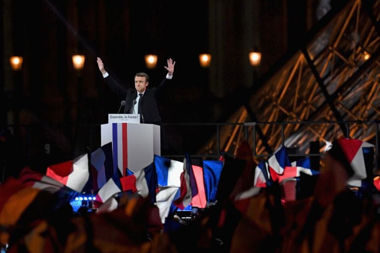 Emmanuel Macron celebró su victoria en la segunda vuelta de las presidenciales francesas con el &#039;Himno a la alegría&#039; de fondo