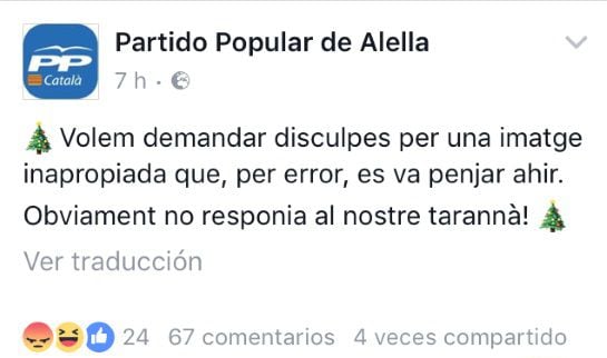 Disculpas del PP de Alella.