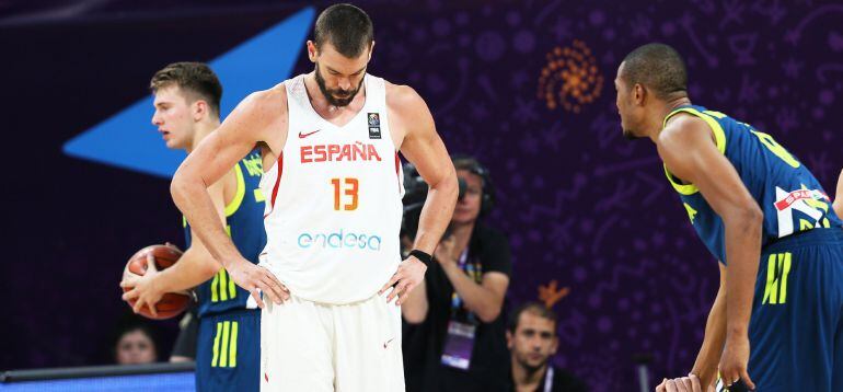 Marc Gasol, en la derrota de España ante Eslovenia en el Eurobasket.