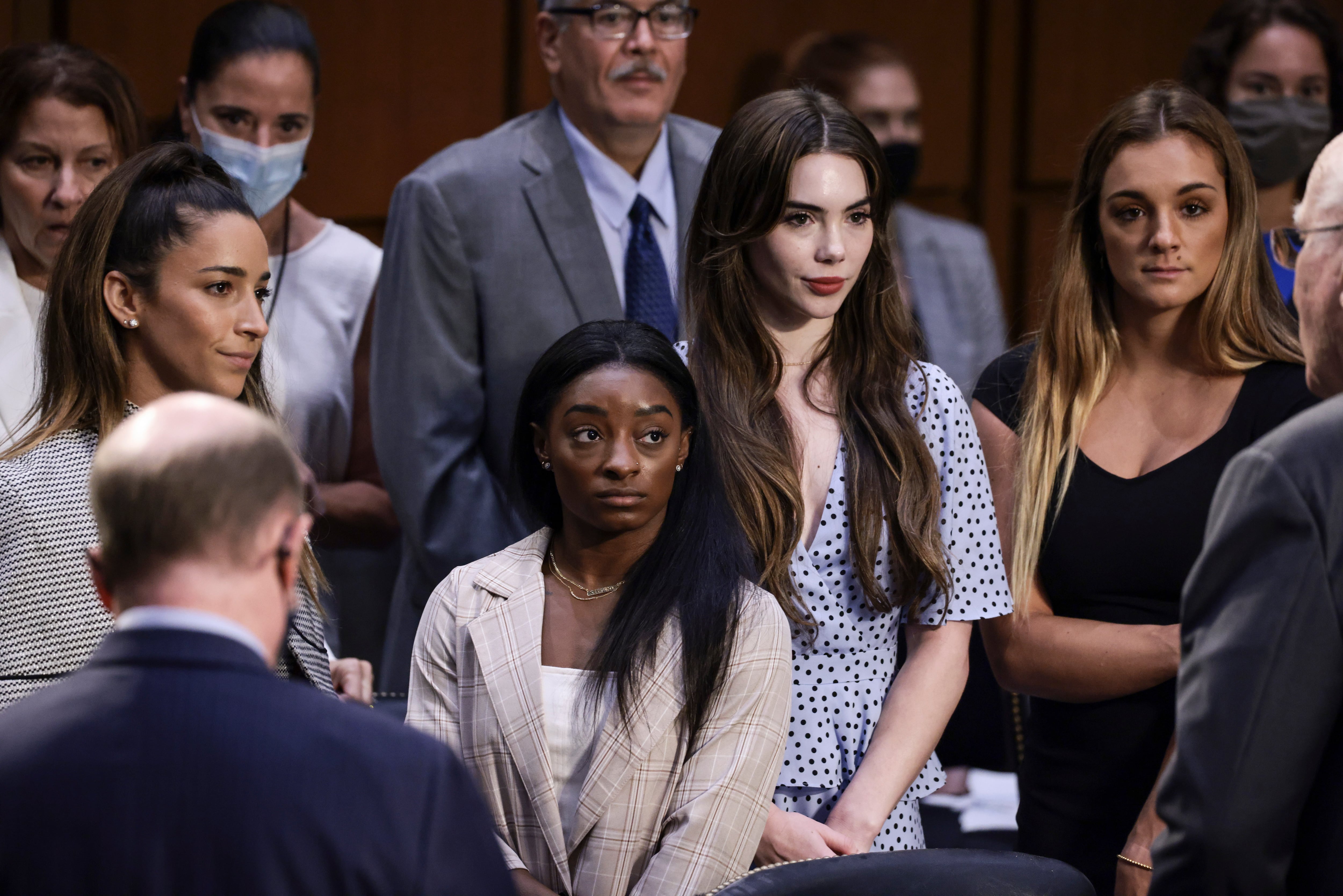 Las gimnastas Aly Raisman, Simone Biles, McKayla Maroney y Maggie Nichols en el juicio contra Larry Nassar