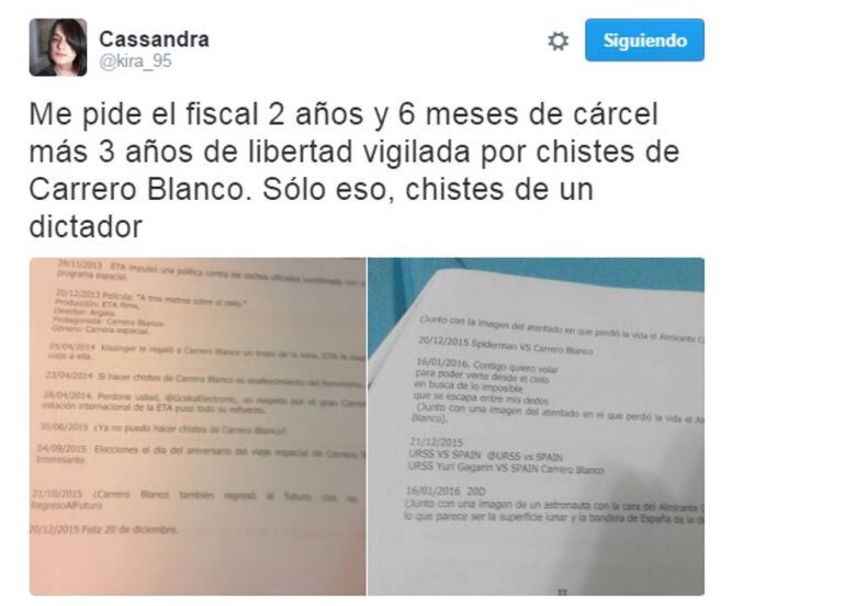 Tuit en el que Cassandra explica lo ocurrido