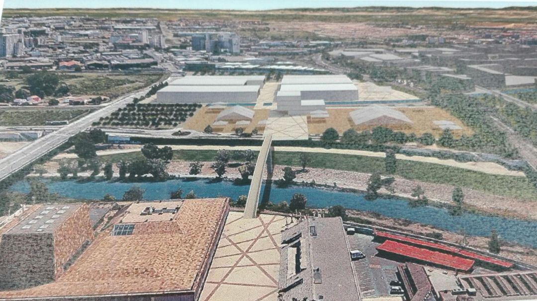 Imatge virtual del futur recinte firal de Lleida, i, la connexió amb la Llotja de Lleida