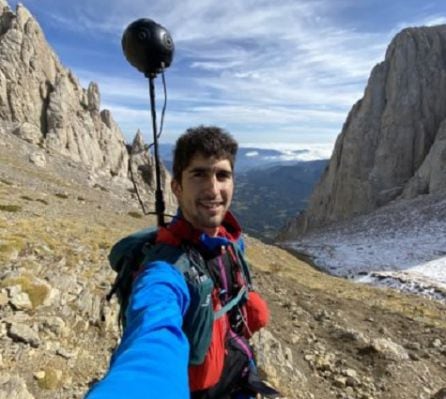 Biel Ràfols, durante la grabación en el Pedraforca