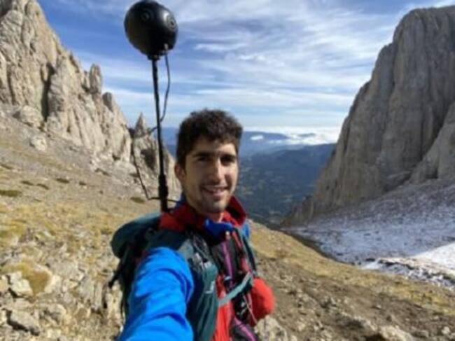 Biel Ràfols, durante la grabación en el Pedraforca