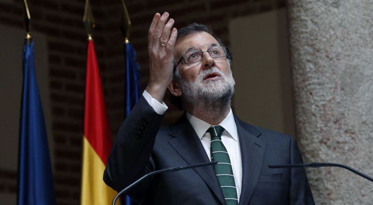 El presidente del Gobierno, Mariano Rajoy, durante el acto de imposición, a título póstumo, de la Llave de Oro del Municipalismo a Rita Barberá