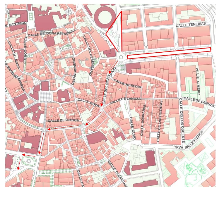 Recorrido de la cabalgata de carnaval en Huesca