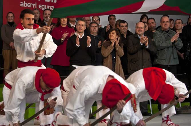 Iñigo Urkullu, presidente del PNV, durante la celebración del Aberri Eguna, que los nacionalistas han organizado este domingo en Bilbao