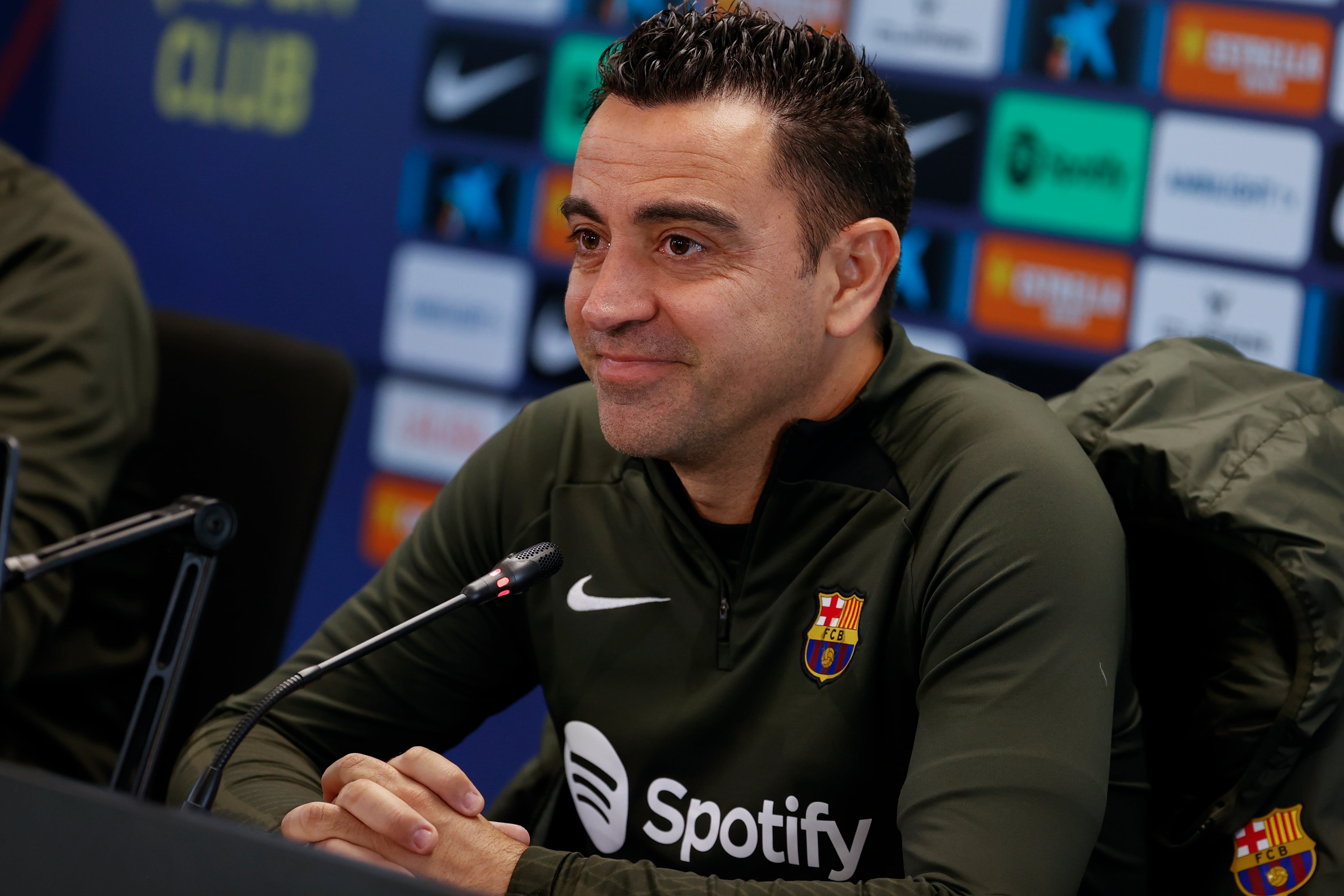 Xavi Hernández durante una rueda de prensa del FC Barcelona