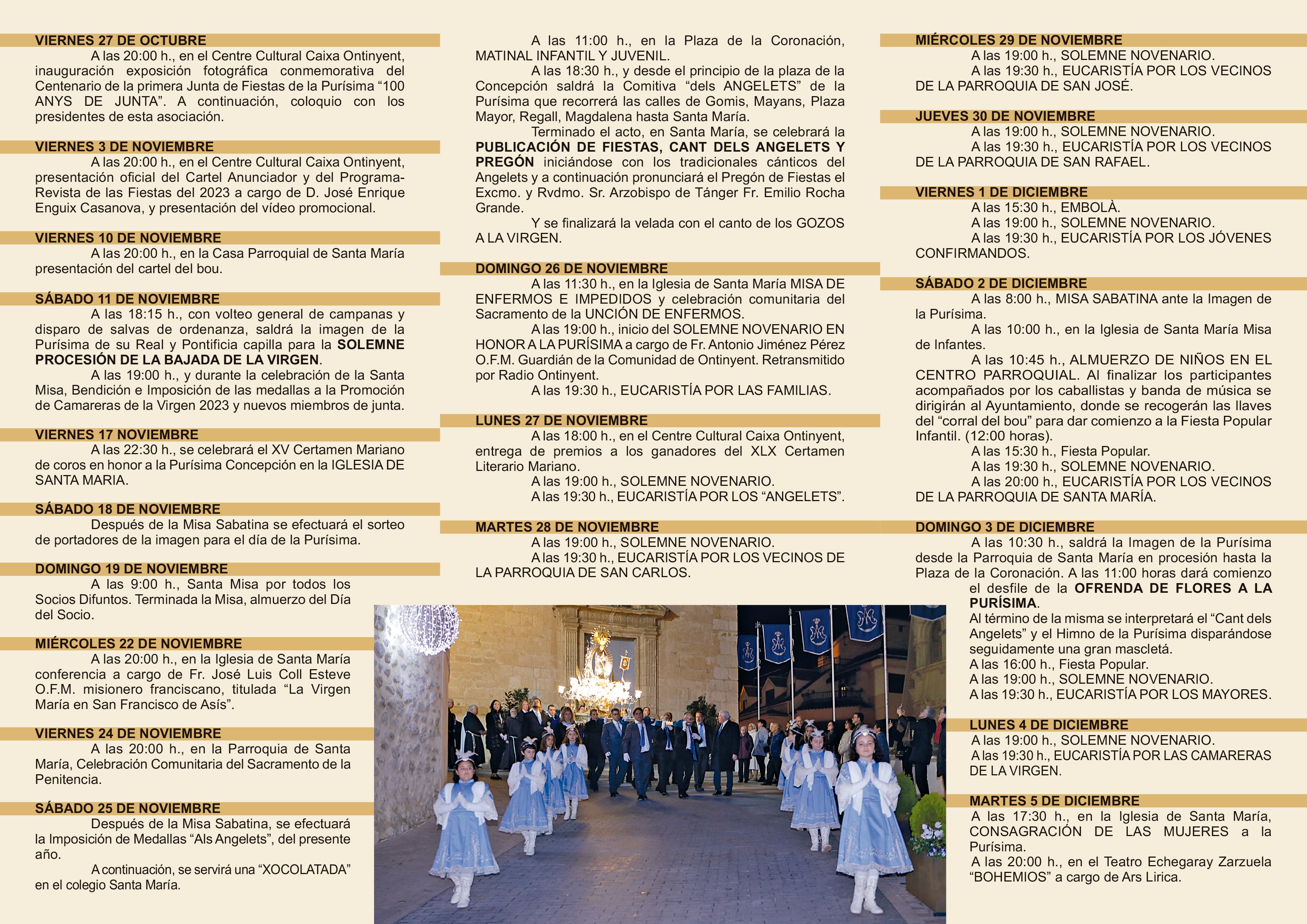 Actes de les Festes de la Puríssima 2023