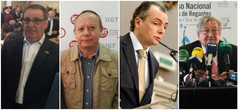 De izquierda a derecha: Arturo León de CC.OO., Ismael Sáez de UGT, Salvador Navarro de la patronal y José Antonio Andújar de la federación de regantes