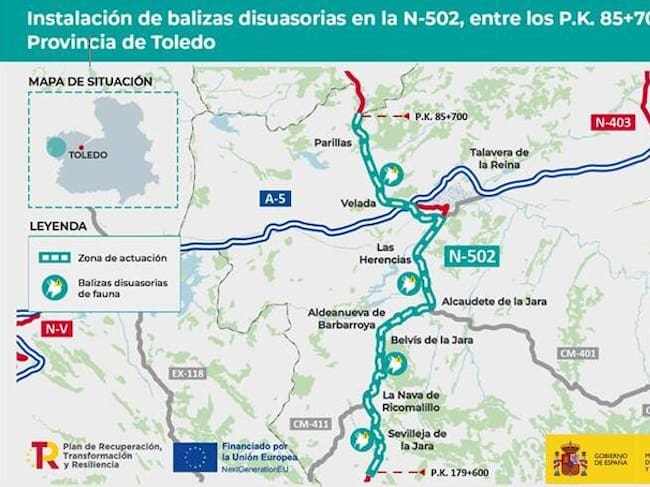 Mapa de la actuación del Gobierno de España en la comarca de La Jara