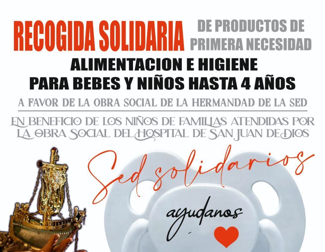Cartel de la recogida solidaria que realiza en estos días la Hermandad de La Sed