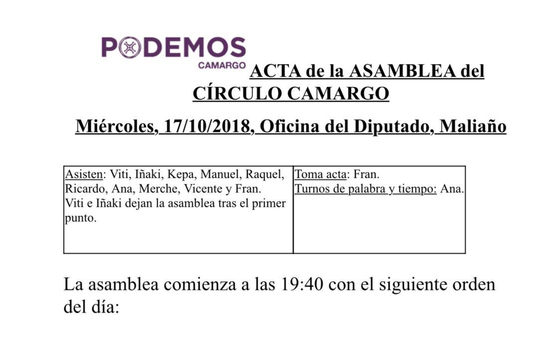 Acta del círculo de Podemos Camargo.