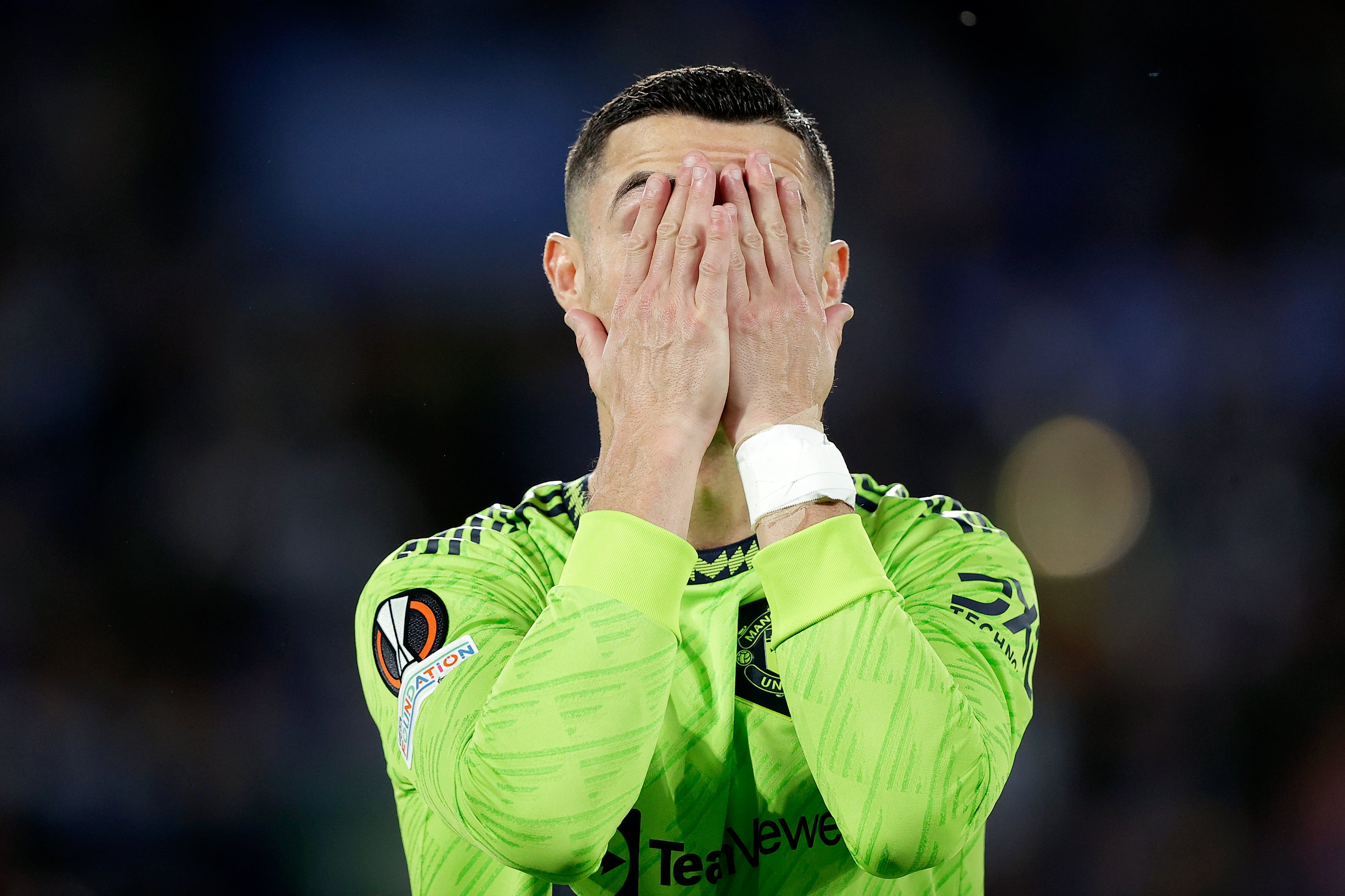 Cristiano Ronaldo se lamenta en el partido disputado ante la Real Sociedad en Europa League.