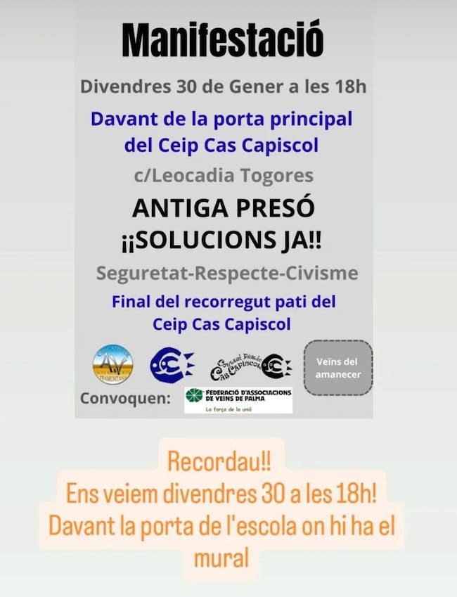 Cartel Manifestación Vecinos Cas Capiscol