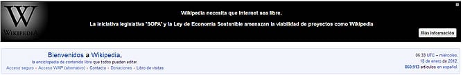 Wikipedia se ha sumado a la protesta en EEUU contra la ley antidescargas de EEUU