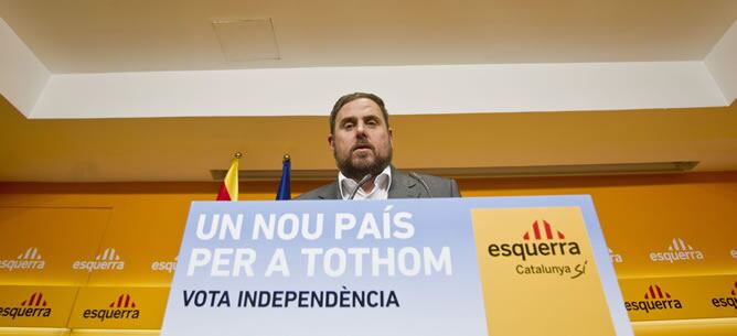 El líder de ERC, Oriol Junqueras, en su comparecencia del pasado lunes para analizar los resultados electorales