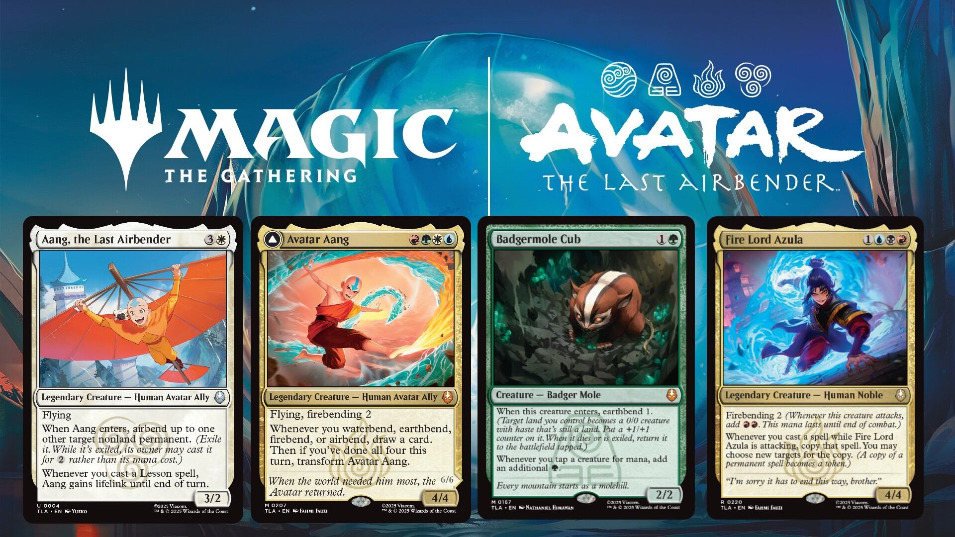 Varios ejemplos de Aang, animales híbridos y un villano