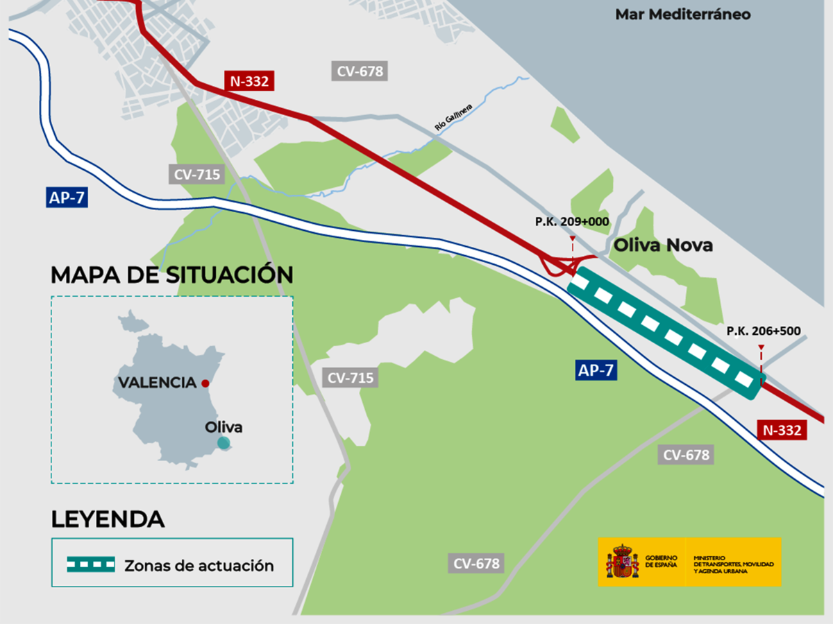El Ministerio licita las obras del nuevo cruce de la Nacional-332 en Oliva con la carretera de Pego
