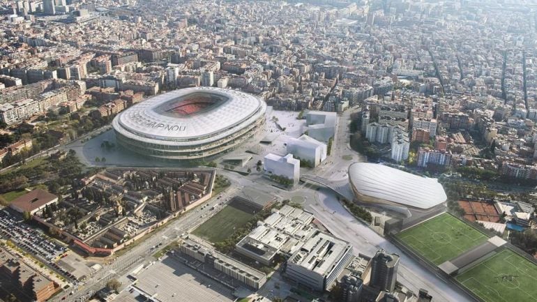 Imatge virtual de com quedarà l'anomenat Espai Barça, amb la remodelació del Nou Camp i del seu entorn