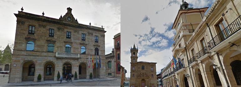 Las casas consistoriales de Gijón y Oviedo.