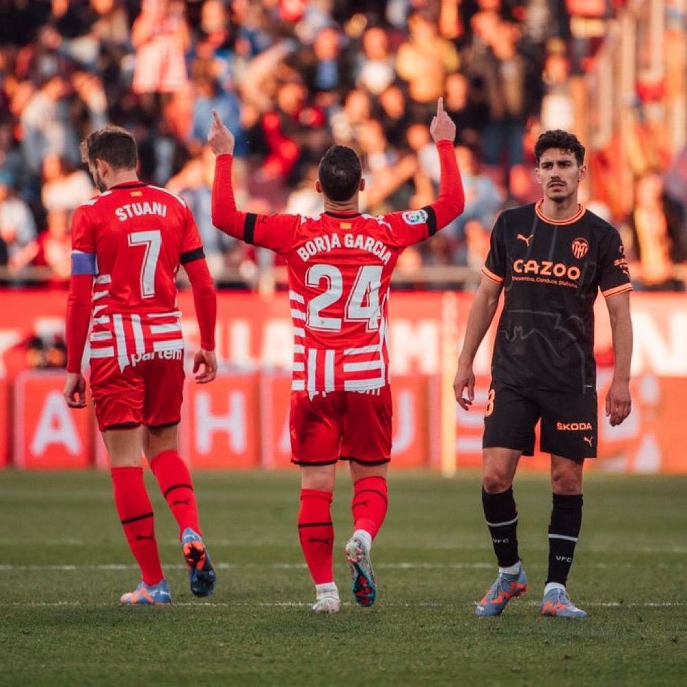 Borja Garcia, celebrant el seu gol a Montilivi.