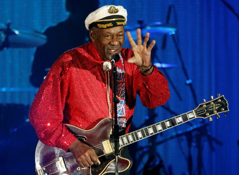 Chuck Berry durante su actuación en el baile de la Rosa en Mónaco el 28 de marzo de 2009  