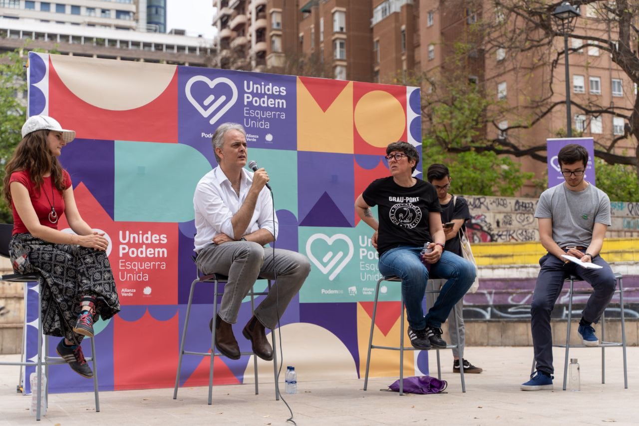 Acto de Unides Podem-EUPV sobre el cambio climático, este sábado en València.