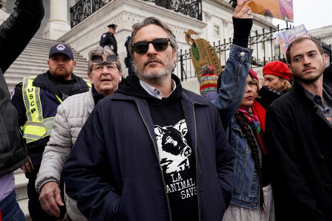 El actor Joaquin Phoenix en la manifestación contra el clima