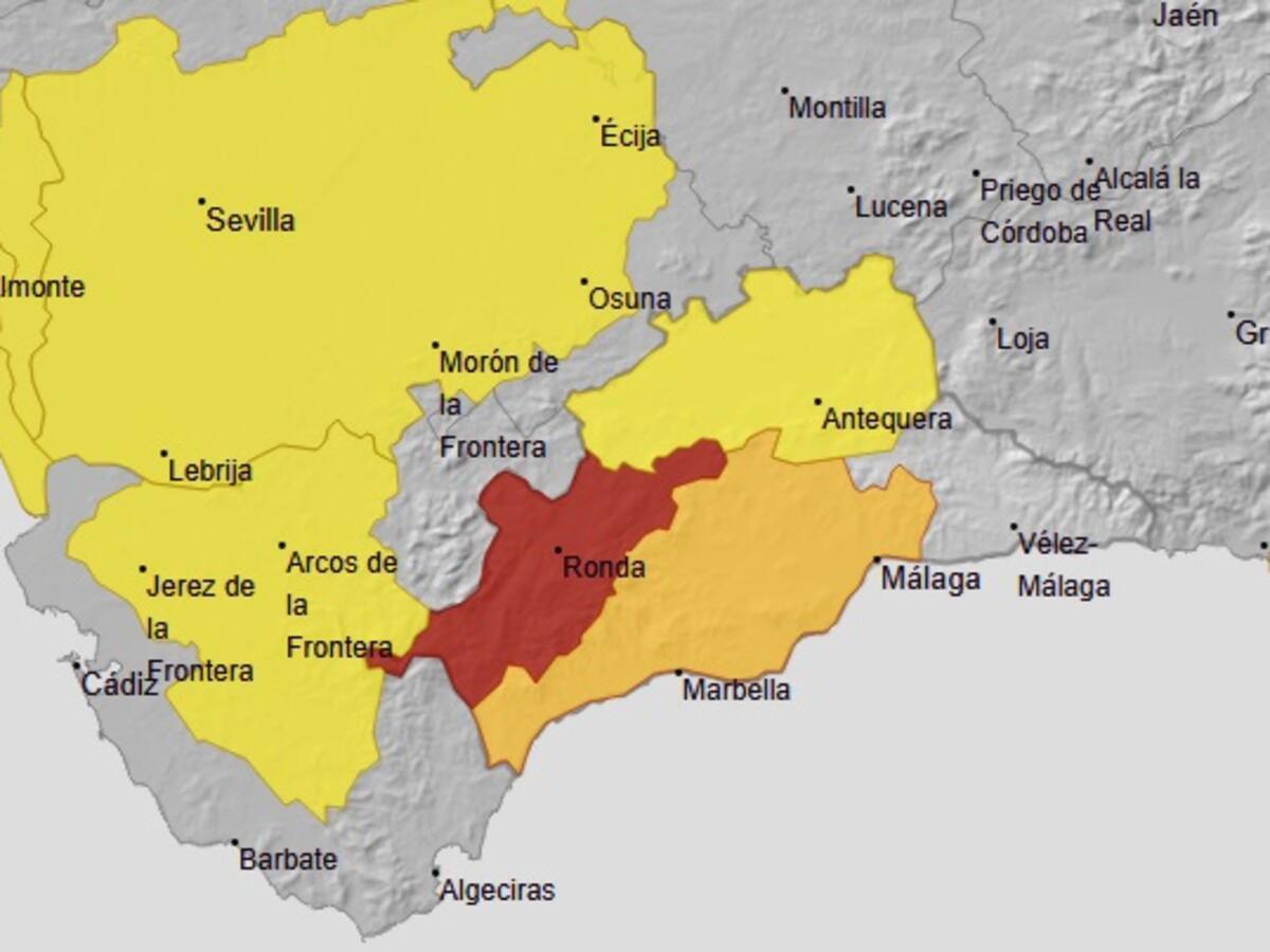 Meteorología eleva a nivel rojo la alerta por fuertes lluvias en Ronda (Málaga)