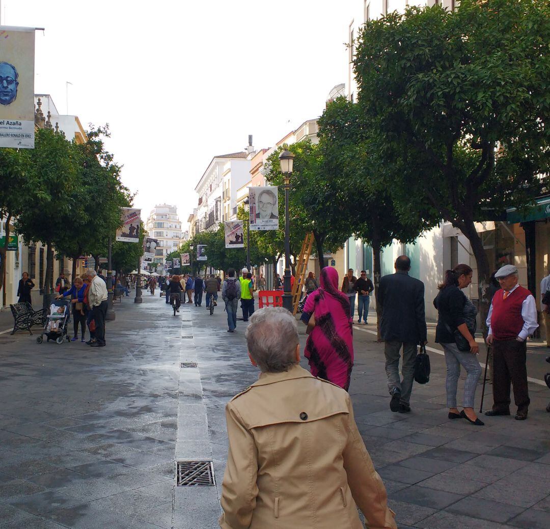 Comercios en la calle Larga del centro de Jerez 