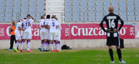 El Jaén celebra el gol de Vitu que sentenciaba el choque (Foto: Andy Céspedes)