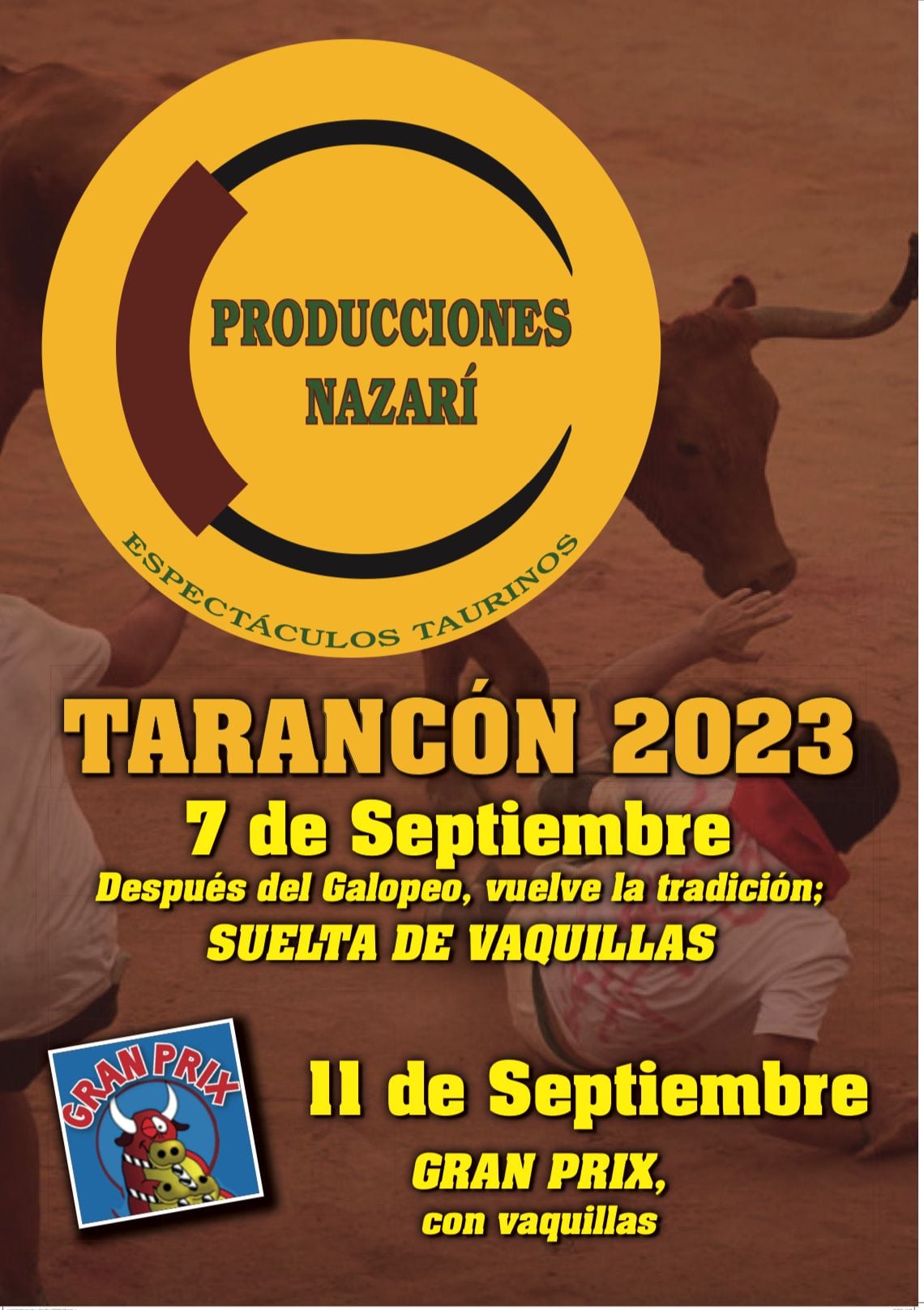 Cartel de la Vaquilla del día 7 y del Gran prix del 11 de septiembre de 2023 en Tarancón