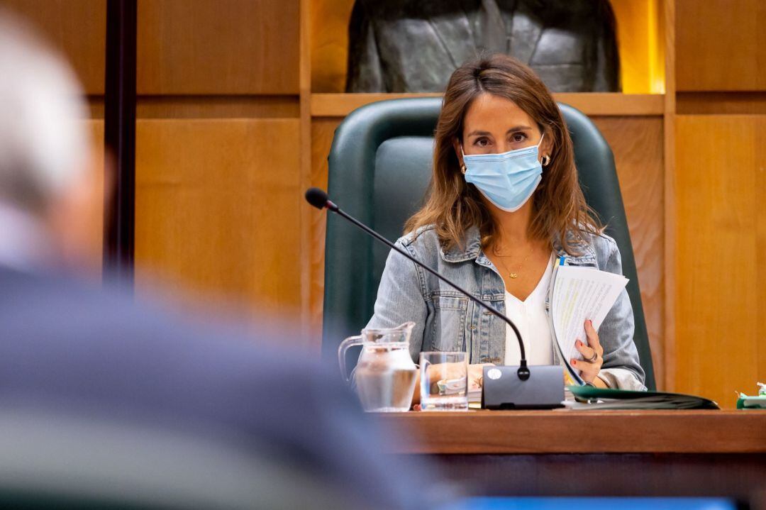 La teniente de alcalde María Navarro durante la Comisión de Hacienda del Ayuntamiento de Zaragoza
