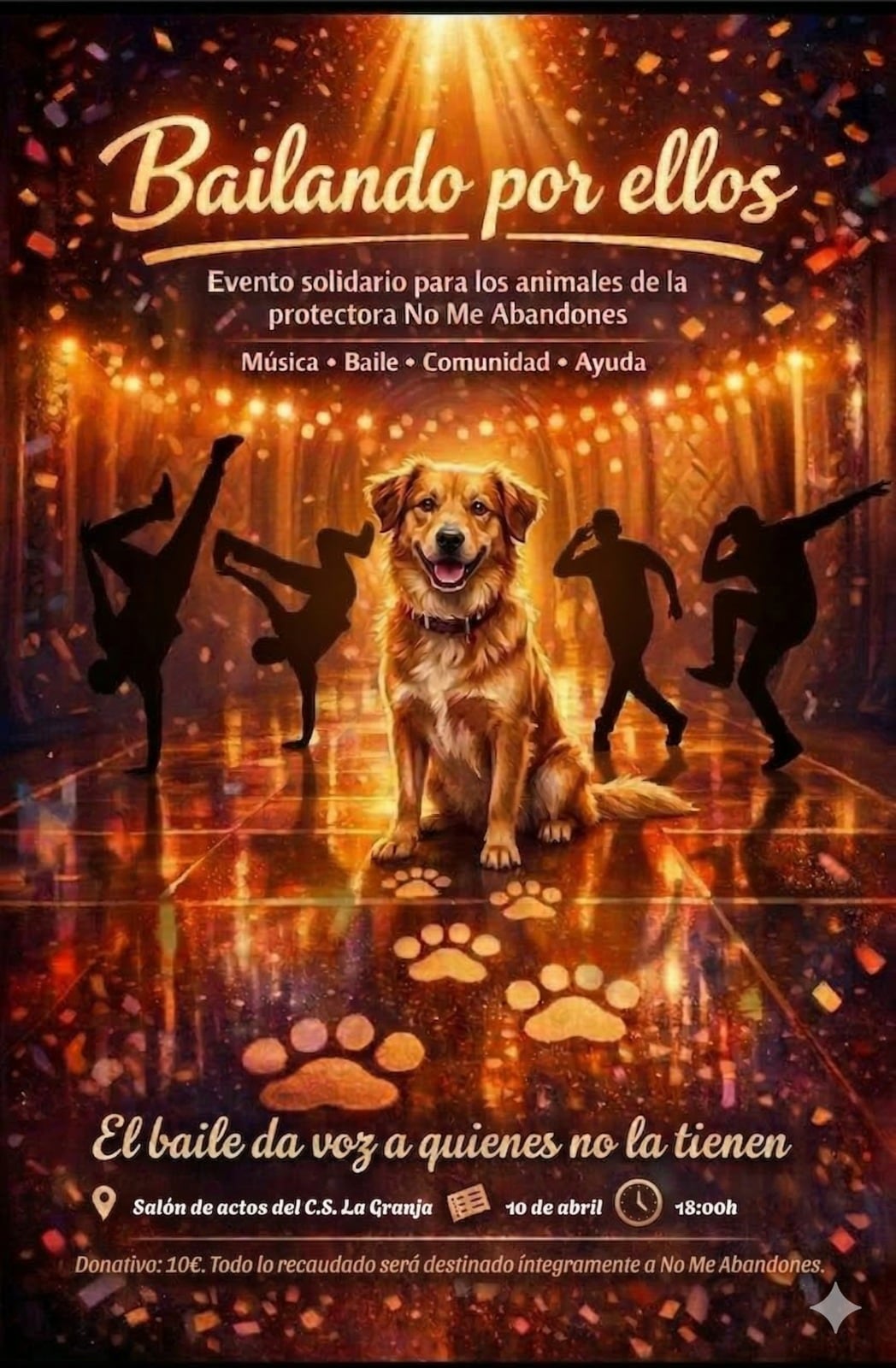 Cartel del evento solidario a beneficio de la protectora No me Abandones