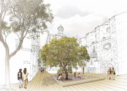 Este miércoles se ha presentado el proyecto de reurbanización del entorno de la plaza de Brujas de València, junto al Mercado Central y la Lonja de la Seda.