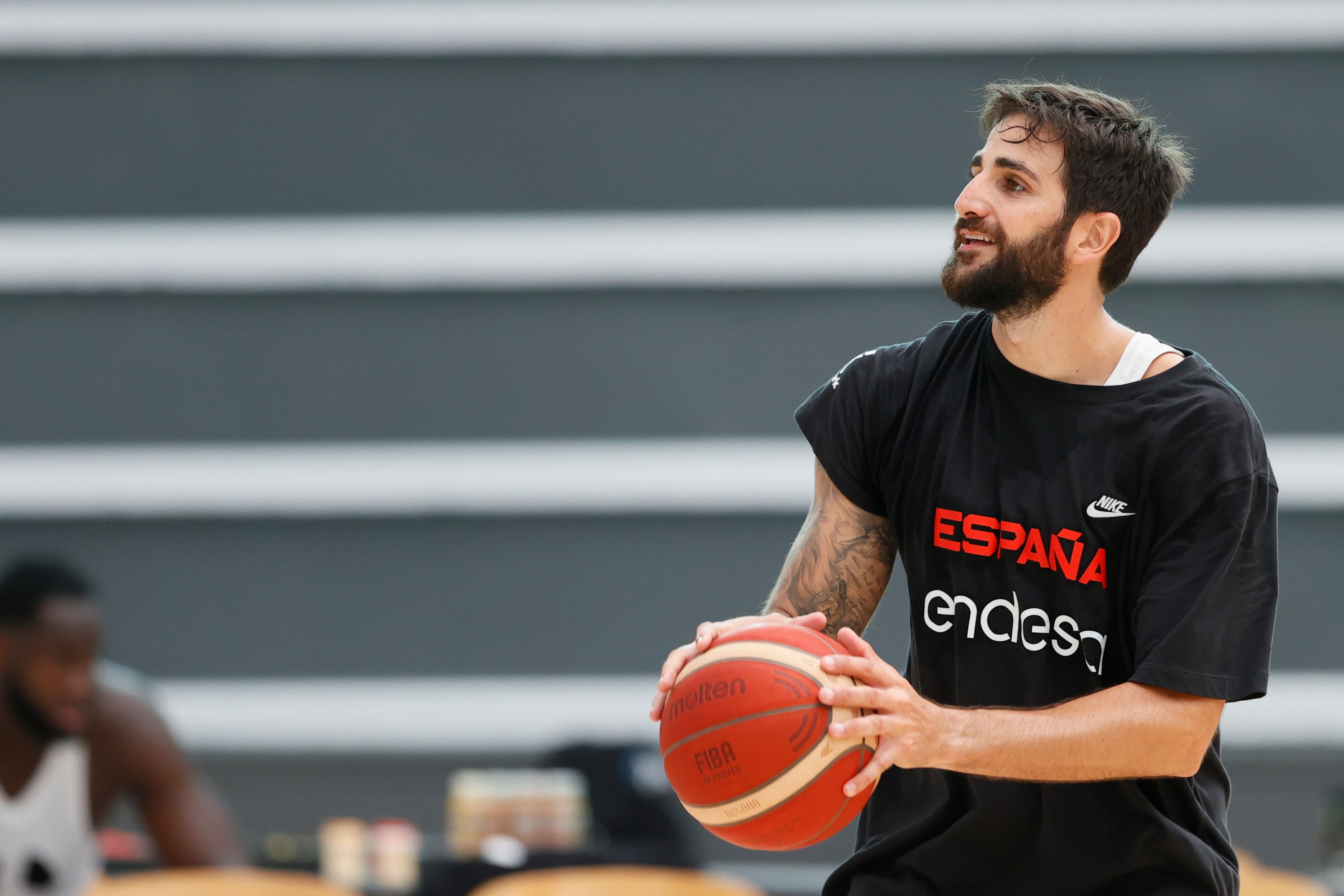 El base de la selección española Ricky Rubio durante el entrenamiento del equipo