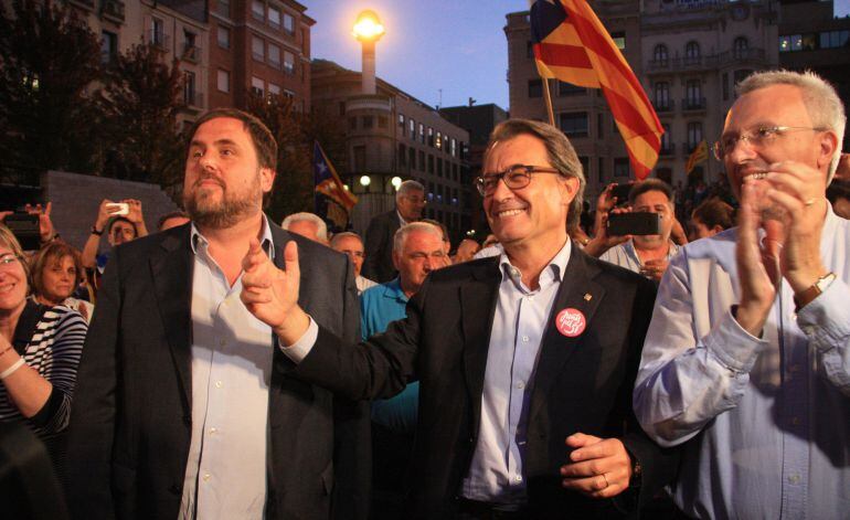 Artur Mas, junto a Oriol Junqueras en un acto de campaña de &#039;Junts pel Sí&#039;