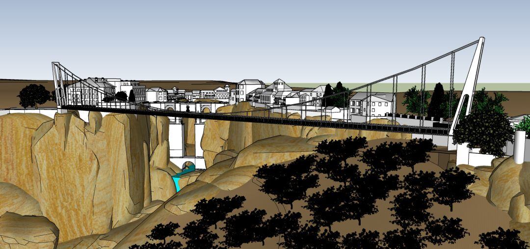 Boceto de la propuesta de puente colgante en la que está trabajando Izquierdo